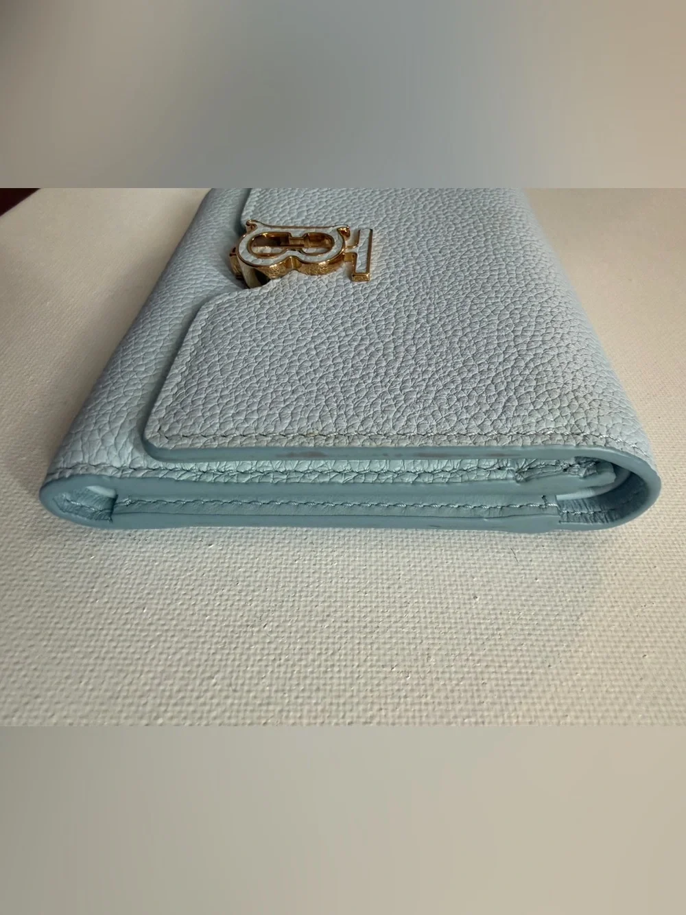 Burberry Pale Blue TB Monogram Folding Leather Wallet NWOT